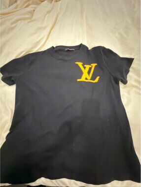 Louis Vuitton Black T-Shirt with Yellow LV Logo